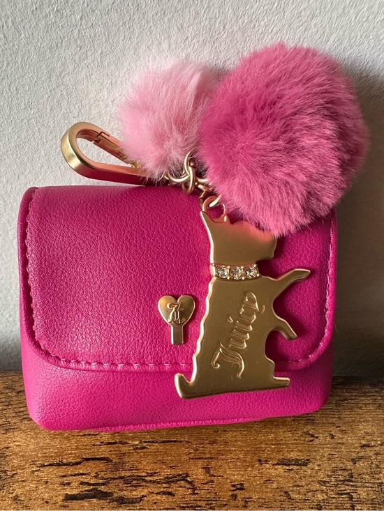 Juicy Couture Accessories - Juicy Couture Hot Pink Pouch Bag Charm Keychain w/ Pom-Pom & Gold Dog Charm NWOT